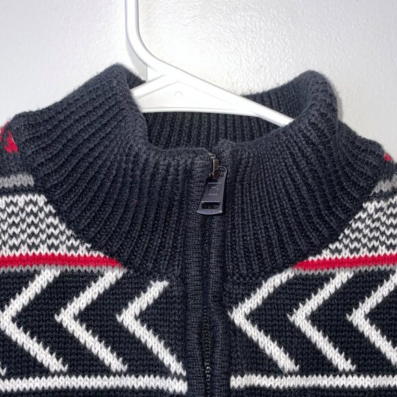 Chaps Cotton Half-Zip Mens Sweater With Nordic Pattern In Black White & Red - Si - Picture 4 of 7